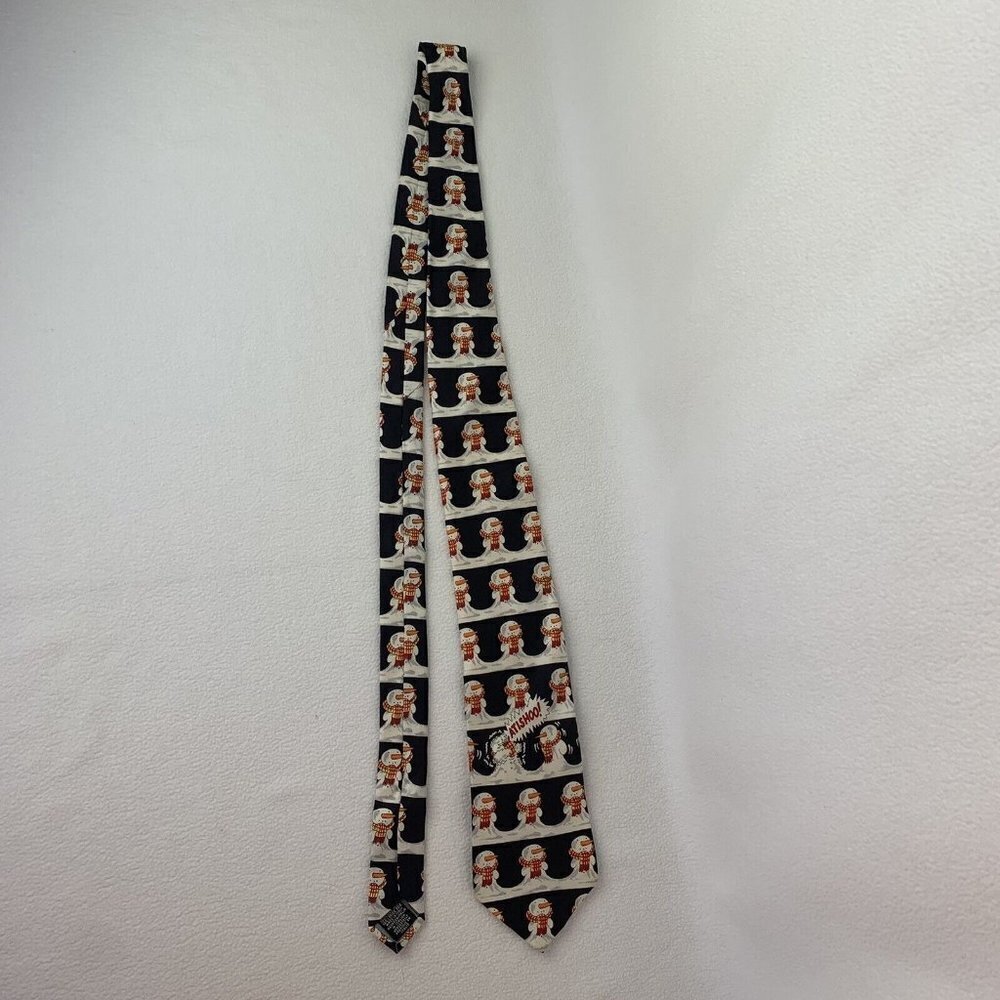 Tie Rack Christmas Snowman Silk Tie Blue Vintage 90s Made In Italy
